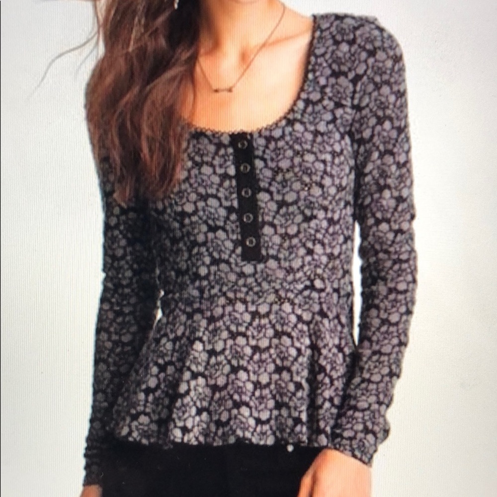 Free People black and grey Floral Lace Peplum top